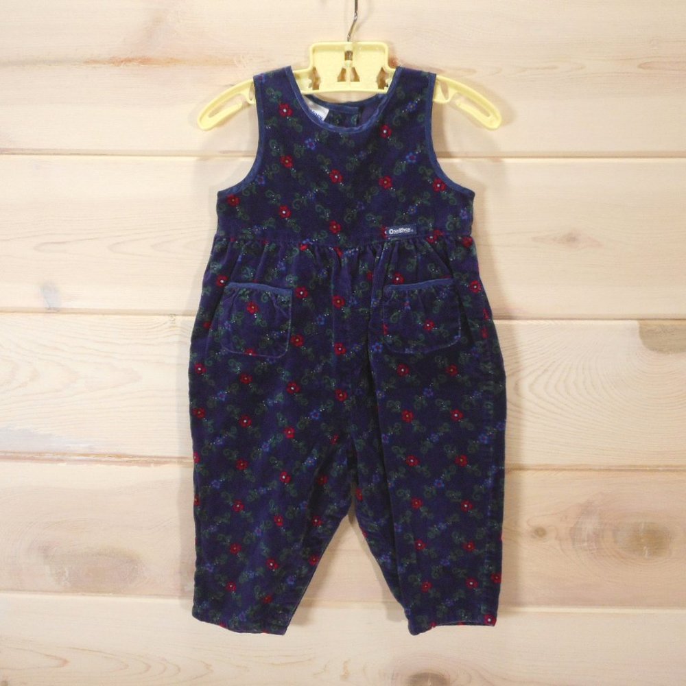 OshKosh B'gosh Bubble One Piece 18 Month Navy Floral Velour Pockets Snaps